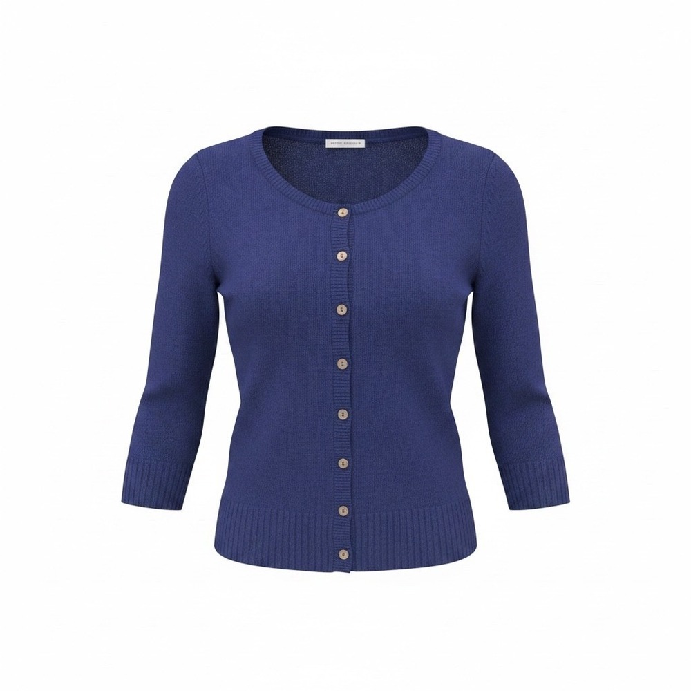 White + Warren Royal Blue 100% Cashmere 3/4 Sleeve Button Front Cardigan Small